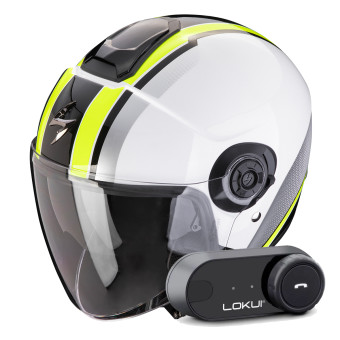 jet Scorpion Exo City II Vel White Yellow Fluo + Kit Bluetooth Lokui K30
