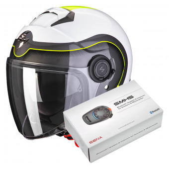 jet Scorpion Exo City Roll Pearl White Yellow Fluo + Kit Bluetooth Sena SMH5 Solo
