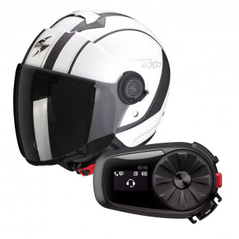 jet Scorpion Exo City Scoot Matt White Black + Kit Bluetooth Sena 5S Solo