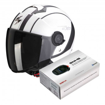 jet Scorpion Exo City Scoot Matt White Black + Kit Bluetooth Sena SMH5 Solo