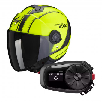 jet Scorpion Exo City Scoot Neon Yellow Black + Kit Bluetooth Sena 5S Solo