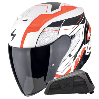 jet Scorpion Exo Z1 Vue Matt White Red Black + Kit bluetooth Exo-Com Link-1