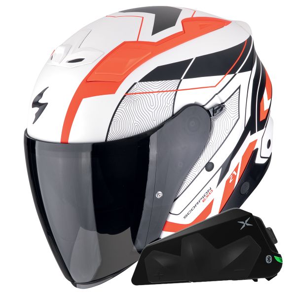jet Scorpion Exo Z1 Vue Blanco Mate Rojo Negro + Kit Bluetooth Exo-Com Link-1C