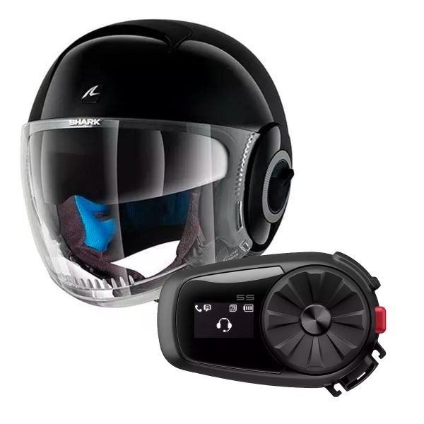 jet Shark Nano Blank BLK + Kit Bluetooth Sena 5S Solo