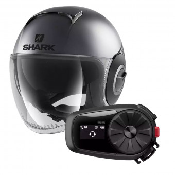 jet Shark Nano Street Neon Antracita Negro Mate + Kit Bluetooth Sena 5S Solo