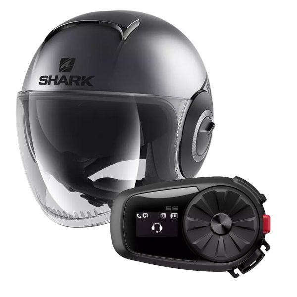 jet Shark Nano Street Neon Antracita Negro Mate + Kit Bluetooth Sena 5S Solo