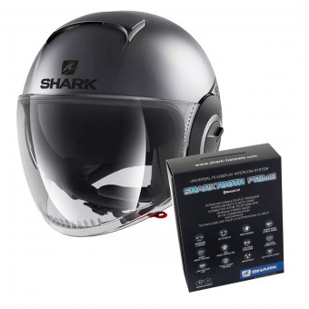 jet Shark Nano Street Neon Antracita Negro Mate + Kit Bluetooth Sharktooth Prime