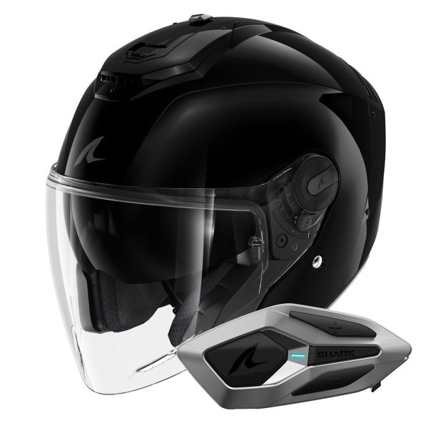 jet Shark RS JET Blank BLK + Kit Bluetooth Sena for Shark Mesh Solo