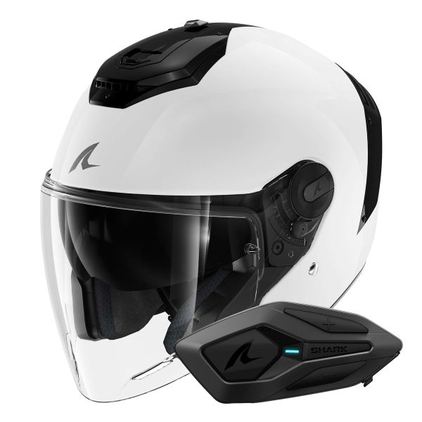 jet Shark RS JET Blank WHU + Kit Bluetooth Sena for Shark Solo
