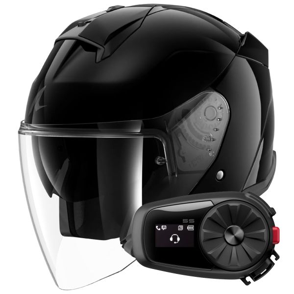 jet Shark Skwal Jet Blank BLK + Kit Bluetooth 5S Solo