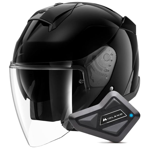 jet Shark Skwal Jet Blank BLK + Kit Bluetooth BT Mini Single