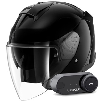 jet Shark Skwal Jet Blank BLK + Kit Bluetooth Lokui K30