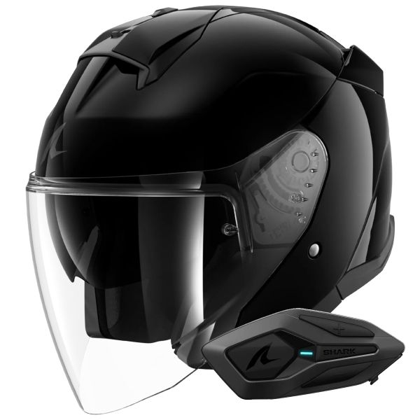 jet Shark Skwal Jet Blank BLK + Kit Bluetooth Sena for Shark