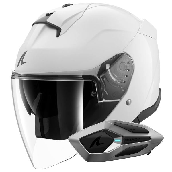 jet Shark Skwal Jet Blank W05 + Kit Bluetooth Sena for Shark Mesh Solo