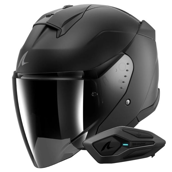 jet Shark Skwal Jet Dark Shadow Mat KMA + Kit Bluetooth Sena for Shark