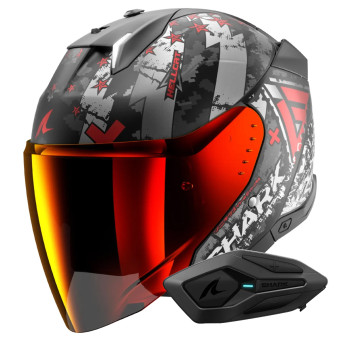 jet Shark Skwal i3 Jet Hellcat Mat KUR + Kit Bluetooth Sena for Shark