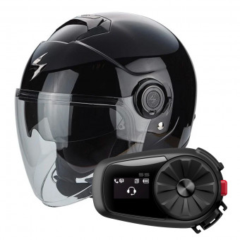 Casque jet Scorpion Exo City Black + Kit Bluetooth Sena 5S Solo Casque jet Scorpion Exo City Black + Kit Bluetooth Sena 5S Solo