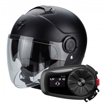 Casque jet Scorpion Exo City Matt Black + Kit Bluetooth Sena 5S Solo Casque jet Scorpion Exo City Matt Black + Kit Bluetooth Sena 5S Solo