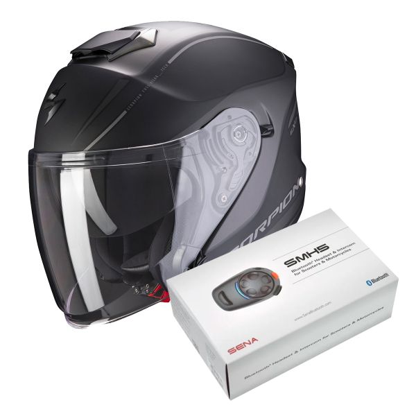 jet Scorpion Exo S1 Shadow Matt Black Silver + Kit Bluetooth Sena SMH5 Solo