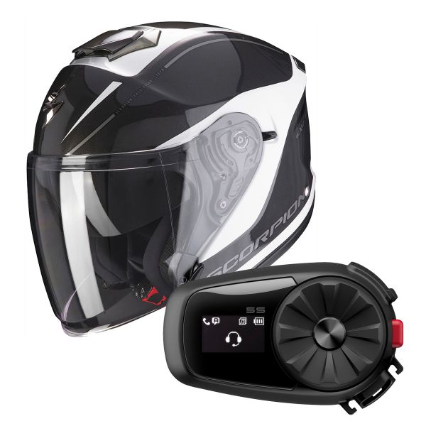 jet Scorpion Exo S1 Shadow White Silver + Kit Bluetooth Sena 5S Solo