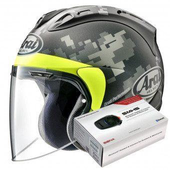 jet Arai SZ-R Vas Mimetic Negro + Kit Bluetooth Sena SMH5