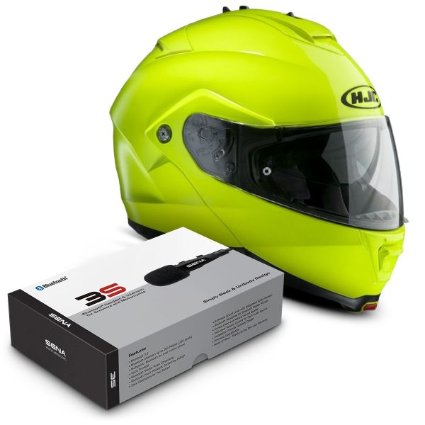 Modular HJC IS-MAX II Verde Fluo + Sena 3S Bluetooth Kit