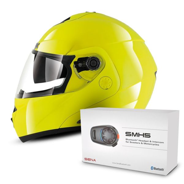 Modular Shark Openline Prime Hi-Vis YKY Pinlock + Sharktooth Bluetooth Kit