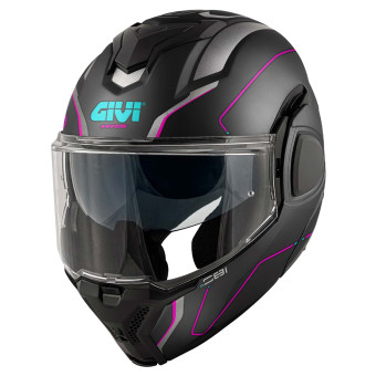 Casque Modular Givi X36 Fibra Pulso Mate Negro Plata Fucsia