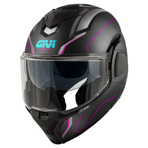 Modular Givi X36 Fibra Pulso Mate Negro Plata Fucsia