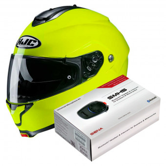 Modular HJC C91 Fluo Green + Kit Bluetooth SMH5 Solo