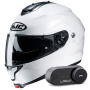 Casque Modular HJC C91N Pearl White + Kit Bluetooth Lokui K30