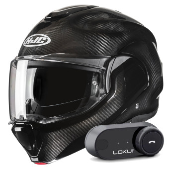 Modular HJC F100 Carbon Black + Kit Bluetooth Lokui K30