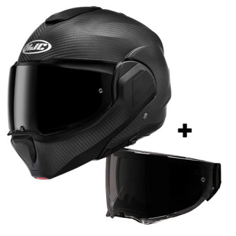 Casque Modular HJC F100 Carbon Matte Black + Ecran Fume Fonce Casque Modular HJC F100 Carbon Matte Black + Ecran Fume Fonce