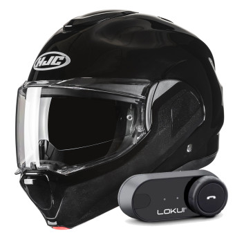 Modular HJC F100 Metal Black + Kit Bluetooth Lokui K30