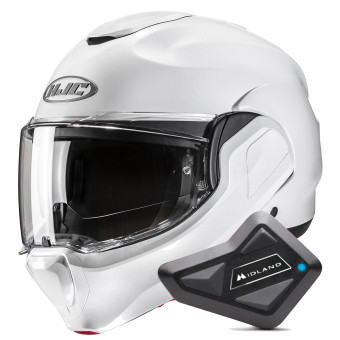 Modular HJC F100 Pearl White + Kit Bluetooth BT Mini