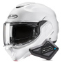 Casque Modular HJC F100 Pearl White + Kit Bluetooth BT Mini