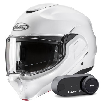Modular HJC F100 Pearl White + Kit Bluetooth Lokui K30