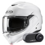 Casque Modular HJC F100 Pearl White + Kit Bluetooth Lokui K30