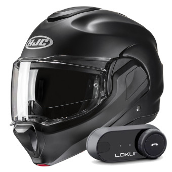 Modular HJC F100 Semi Flat Black + Kit Bluetooth Lokui K30