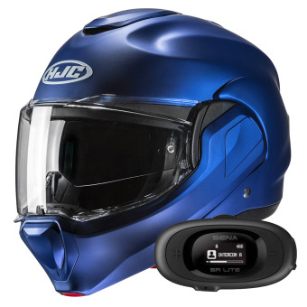 Modular HJC F100 Semi Flat Metallic Blue + Kit bluetooth 5R Lite