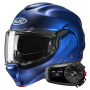 Casque Modular HJC F100 Semi Flat Metallic Blue + Kit Bluetooth 5S Solo