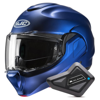 Modular HJC F100 Semi Flat Metallic Blue + Kit Bluetooth BT Mini