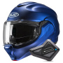 Casque Modular HJC F100 Semi Flat Metallic Blue + Kit Bluetooth BT Mini