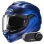 Casque Modular HJC F100 Semi Flat Metallic Blue + Kit Bluetooth Lokui K30
