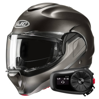 Modular HJC F100 Semi Flat Titanium + Kit Bluetooth 5S Solo
