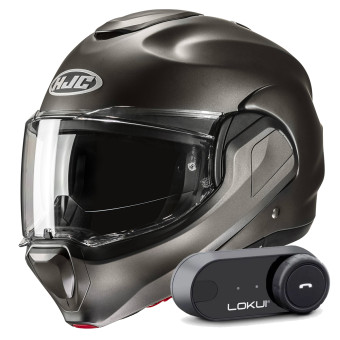 Modular HJC F100 Semi Flat Titanium + Kit Bluetooth Lokui K30
