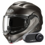 Casque Modular HJC F100 Semi Flat Titanium + Kit Bluetooth Lokui K30