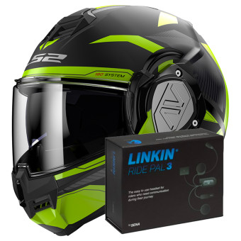 Modular LS2 Advant Revo Black H-V Yellow FF906 + Linkin Ride Pal III