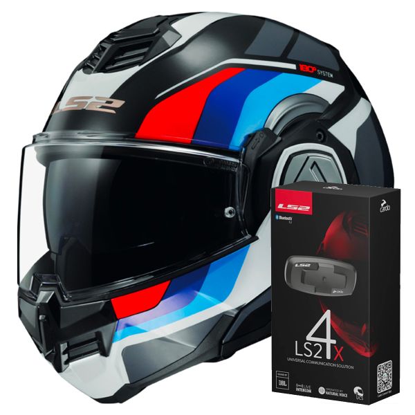 Modular LS2 Advant Sport Black Blue Red FF906 + Kit Bluetooth 4X Cardo