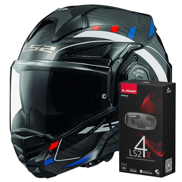 Modular LS2 Advant X C Future White Blue FF901 + Kit Bluetooth 4X Cardo